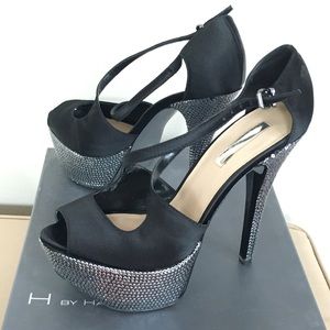H by Halston | Adele | Black Crystal Satin |Size 9